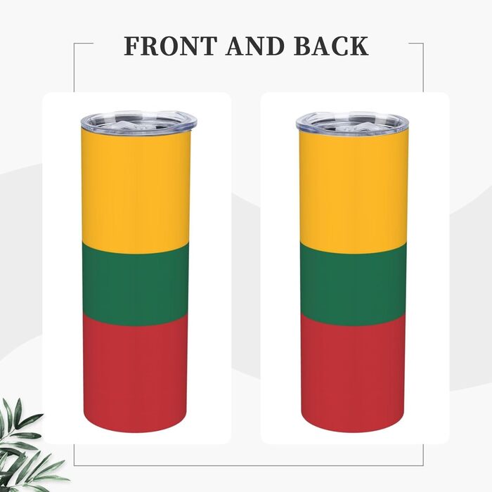 Кухоль з прямою трубочкою, дизайн литовський прапор, друкований, дорожній кухоль, підходить для кемпінгу, офісу та дому, 590 мл
