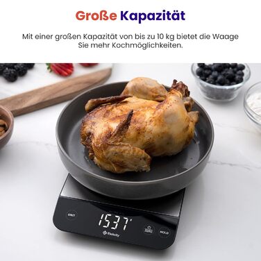 Кухонні ваги ETEKCITY цифрові, з великою пластиною з харчової нержавіючої сталі, зарядка від USB, водонепроникні 10 кг зі світлоді