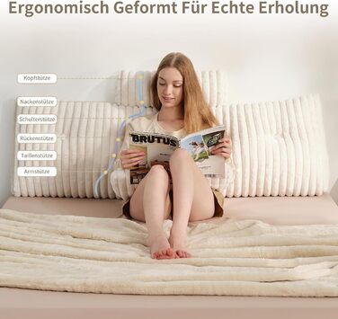 Подушка-книжка Z-hom, клиноподібна подушка, подушка для читання для ліжка та дивана, затишна подушка для спини, практична бічна кишеня, знімний чохол, з круглою подушкою для голови (версія з довгим ворсом, 150 * 50 * 20 см) 150*50*20 см