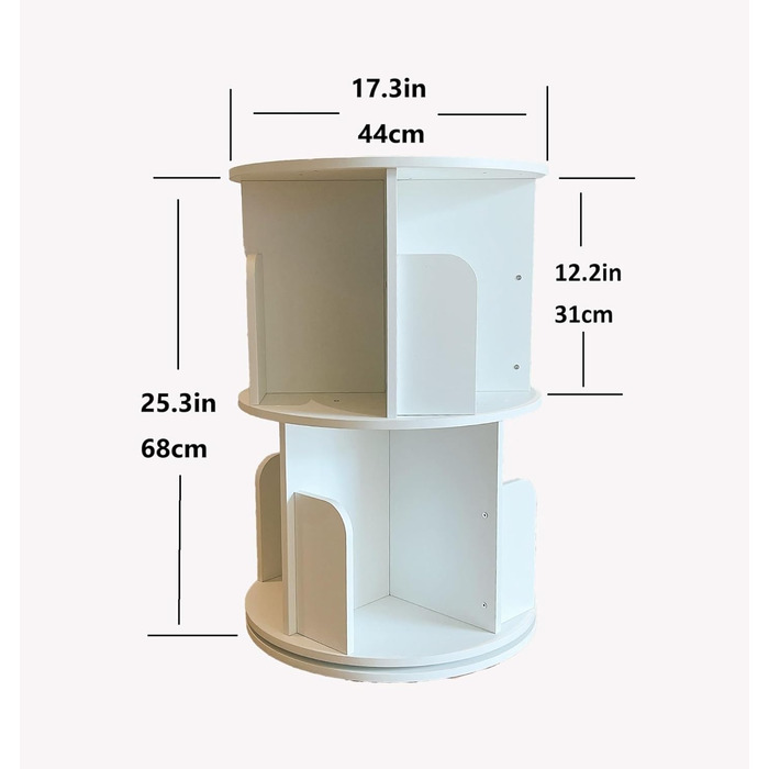 Обертова книжкова полиця Heehee з масиву дерева, підлогова полиця для зберігання на 360 градусів для дітей та дорослих, багатофункціональний органайзер для книжкової полиці (2-рівневий білий)