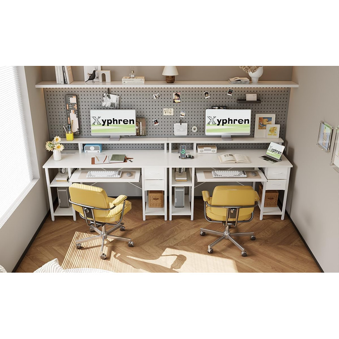 Письмовий стіл з 2 шухлядами, 120 x 50 см, комп&39ютерний/ігровий стіл з підставкою для клавіатури, регульованою по висоті бічною полицею, підставкою для монітора та розеткою для домашнього офісу та вітальні, білий, 120 x 50 см