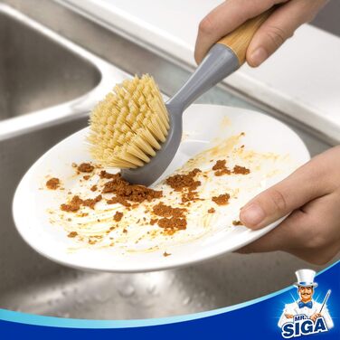 Щітка для миття посуду MR.SIGA зі скребком, з бамбуковою ручкою, скребок, щітка для миття посуду, щітка для миття сковорідок, каст