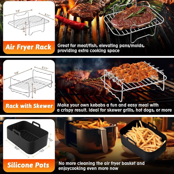 Аксесуари для фритюрниці 10 шт. - Аксесуари для фритюрниці Ninja Foodi AF400EU AF300EU 7.6L-9.5L та інші аксесуари для двозонної фритюрниці Ninja - стійки, силіконова форма, аксесуари для фритюрниці, масляний спрей тощо