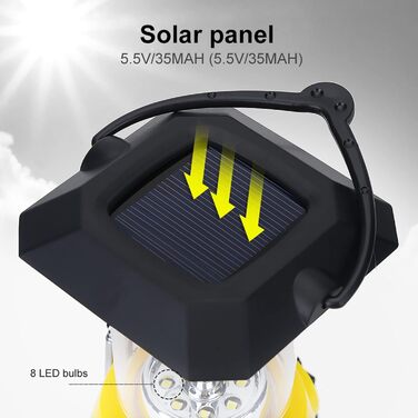 Сонячний кемпінговий ручний ліхтар, світлодіодний кемпінговий ліхтар з рукояткою, портативний аварійний ліхтарик з радіо та USB-кабелем, для відключення електроенергії, походів, риболовлі та аварійних вимикань