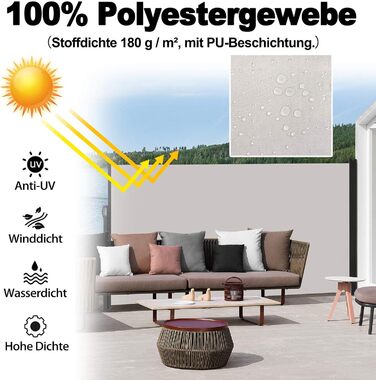 Розсувний бічний тент для балкону, сонцезахисний навіс, екран для забезпечення приватності, водонепроникний та вітронепроникний, виготовлений з поліестеру, для саду, патіо, дитячих майданчиків та кемпінгу (200x600 см, сірий) 200x600 см сірий