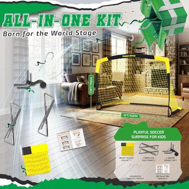 Футбольні ворота Happy Jump складні для дітей та дорослих 1 або 2 ворота 120x90 / 152x110 / 213x152 см Додатково з м&39ячем, насосом, конусами та мішенню Для саду та подарунка 1-152x110 см жовтого кольору