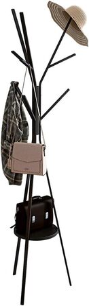 Підлогова вішалка для передпокою дерево - чорна вішалка висотою 180 см з полицею і 9 гачками для сумочки-куртки-шарфа, Freestandin