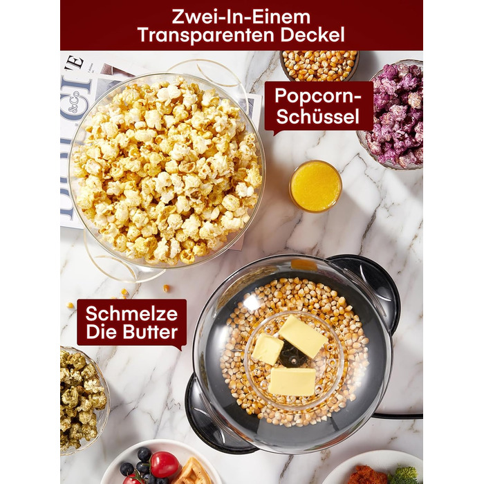 Машина для попкорну FOHERE, 3.5-літрова машина для дому, електричний попкорн-поппер з цукром та олією, антипригарне покриття, тиша та швидка, велика кришка як миска для подачі, для вечорів кіно