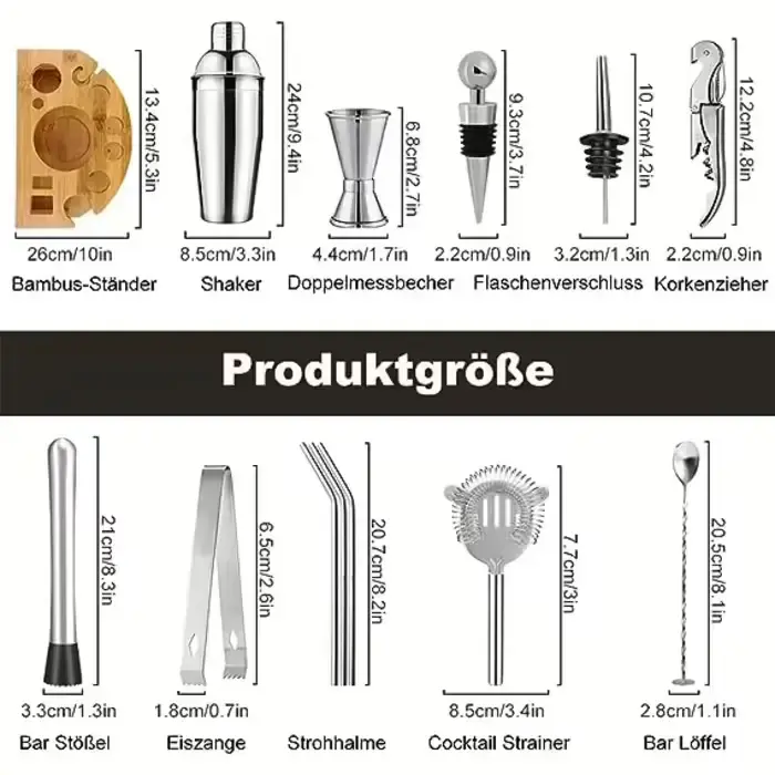Набір для коктейлів Surmounty B08FR3VLTK 15 предметів, сріблястий