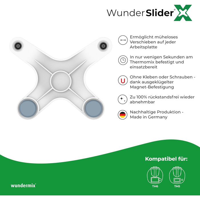 Глайди WunderSlider X для Thermomix TM6 & TM5 Розсувна дошка альтернатива Thermomix З магнітним кріпленням Невидимі слайдери, такі як ролетна дошка (біла) TM6 / TM5 біла