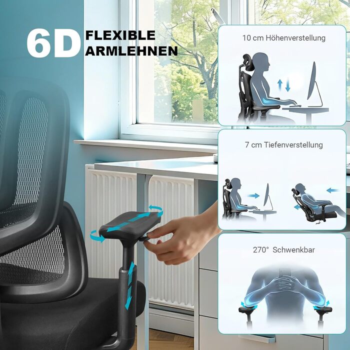 Ергономічне офісне крісло з 8D-регульованою поперековою опорою Переможець ергономічного тесту Підлокітники 4DMagic Офісне крісло з опорою 200 кг Офісне крісло з 3-етапним механізмом блокування та сертифікованою EN12520 спинкою з пінопластовою м&39якою під