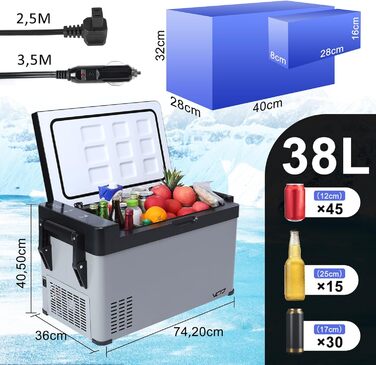 Компресорний кулер 38L автомобільний електричний кулер 12V 240V портативний кемпінговий холодильник з ручкою контроль температури -22-20 міні-холодильник для автомобіля вантажівки човна будинку на колесах музичних фестивалів пікніків сірий 38L з ручкою