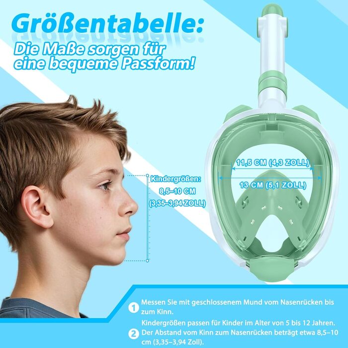 Маска для сноркелінгу X99, повнолицьова маска, огляд 180 градусів, антизапотіваюча маска для дайвінгу, сумісна зі спортивними камерами, окуляри для дайвінгу для дітей, зелений розмір S/M