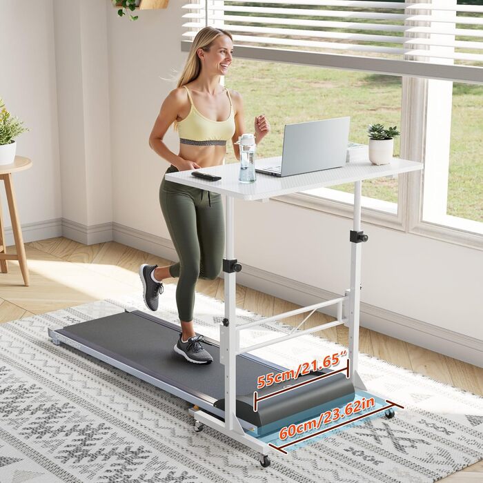 Стіл з регульованою висотою та колесами, комп&39ютерний стіл, стіл для роботи стоячи, регульована висота для бігової доріжки/ходьби для дому, невеликий ПК-стіл для домашнього офісу, 80 x 40 см, білий (80 x 40 x 74-110 см)