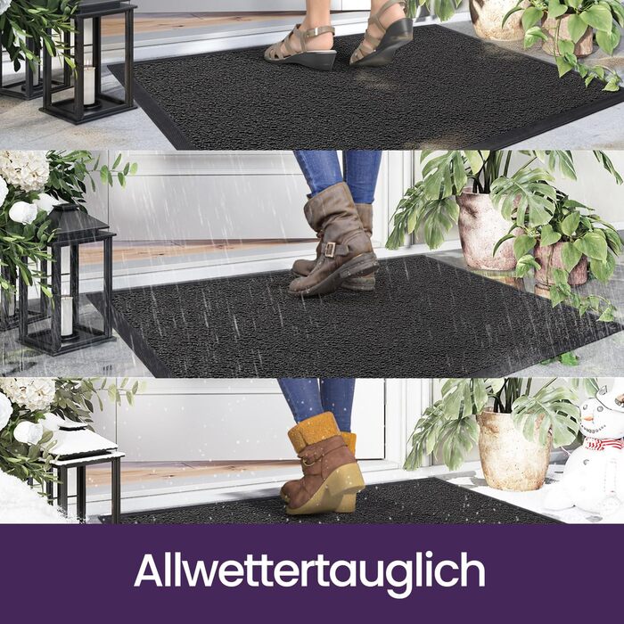 Килимок для вулиці DEXI, нековзний килимок для вловлювання бруду, миється та стійкий до атмосферних впливів, тонкий килимок для дверей, вхідний килимок, скребок для ніг для вхідних зон та зовнішніх майданчиків, 60 x 90 см, сірий