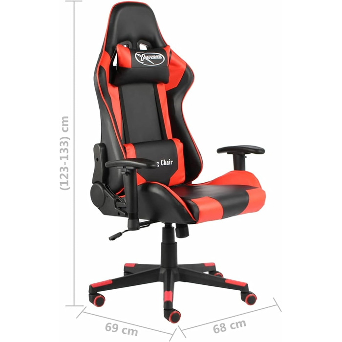 Обертове ігрове крісло, офісне крісло, ігрове крісло, обертове крісло, письмове крісло, червоний ПВХ