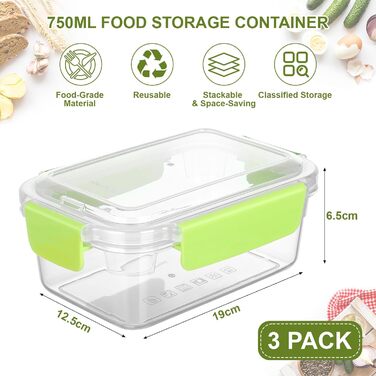 Контейнери для зберігання продуктів VINATO з кришками, набір 3х0,75л. Герметичні, не протікають, штабельовані, без BPA. Пластикові контейнери для заморожування, придатні для мікрохвильової печі та посудомийної машини. Прямокутні.