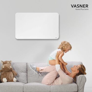 Інфрачервоний гібридний обігрівач VASNER Konvi Plus Електричний обігрівач з термостатом, 600-1200 Вт, гібридний інфрачервоний обігрівач, білий колір із закругленими кутами, настінний, 3-річна гарантія, німецька карбонова технологія (900 Вт)
