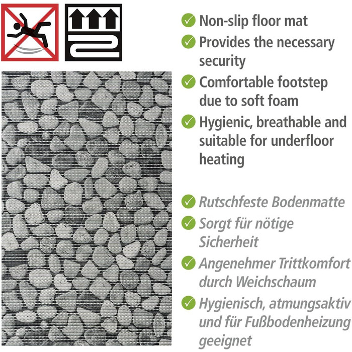 Килимок WENKO Sassi Soft з піни, нековзний килимок для підлоги, універсальне використання як килимок для душу, що легко доглядається, та брудовідштовхувальний килимок для кухні, гігієнічний, повітропроникний, можна різати, 50 x 80 см / пластик 80 x 50 см 