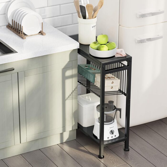 Вузький приставний столик, 3 полиці, вузька тумбочка з підставкою для журналів, приставний столик до дивана, невеликий журнальний столик для вітальні, спальні, кухні та балкону, кабінету (чорний) 1 Чорний