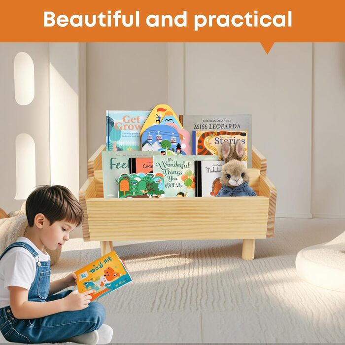 Дитяча книжкова полиця, маленька книжкова полиця Монтессорі для малюків, полиця для зберігання дитячих книг з роздільником, дерев&39яна підставка для книг для ігрової кімнати, дитячої кімнати, класної кімнати, натуральна сосна