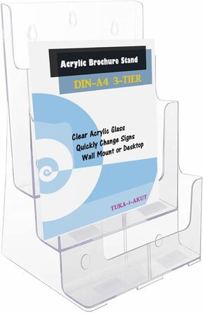 Підставка для брошур 3 яруси А4, акриловий тримач флаєрів настільна підставка або для настінного кріплення, підставка для каталогів тримач рекламних меню листівок каталогів прайс-листів, TKD8630 упаковка 2 шт. висота А4 3 яруси, 2 шт.