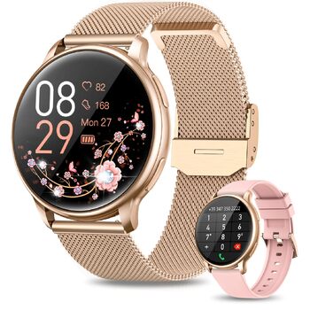 Жіночий смарт-годинник RUXINGX з функцією телефону, 1,32-дюймовий HD Full Touch екран, наручний годинник з монітором серцевого ритму SpO2, монітором менструального циклу, монітором сну, крокоміром, трекером калорій, фітнес-трекером, IP68, сумісний з iOS/A