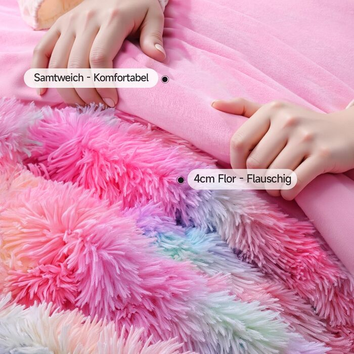 Пухнастий плед KANKAEU, надзвичайно м&39який та двосторонній райдужний плед 160x200 см, для дивана, ліжка та як декоративний плед, можна прати в пральній машині, ідеальний подарунок на зиму та Різдво, райдужний 160 200 см