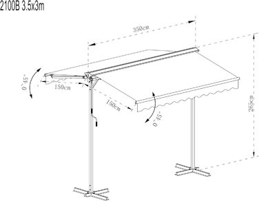 Окремостояча маркіз METRO Professional з ручкою, алюміній/поліестер, 3,5 x 3 м, сріблястий