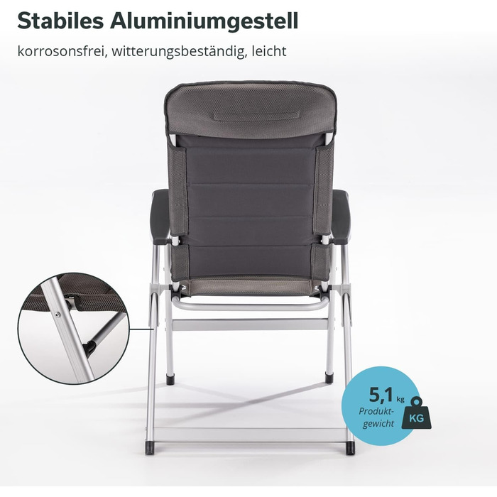 Складаний стілець Skandika Lepola Складаний кемпінговий стілець з алюмінію, алюмінієвий садовий стілець, регульована спинка в 7 положеннях, вантажопідйомність 180 кг, складний, висока спинка, підголівник Кемпінг, сад, комплект з 2 шт.