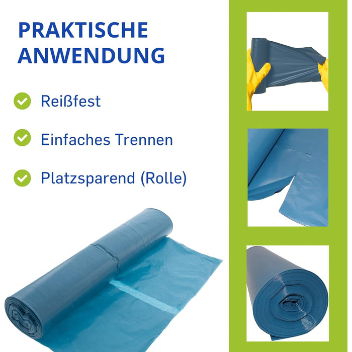 Опт Hossi&39s Мішки для сміття 120 літрів, 10 рулонів по 25 мішків Сині сміттєві мішки для побутових, садових та громадських відходів Міцні сміттєві мішки товщиною 39 мкм (700 x 1100 мм), 1 коробка (10 рулонів) 39 мкм