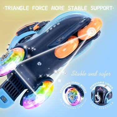 Регульовані роликові ковзани SULIFEEL для дітей, для дівчаток та хлопчиків, веселі світлодіодні колеса, триточкове балансування, підходить для початківців, катання на роликах у приміщенні, сині, розмір S (EU 29-32 / 180-200 мм)