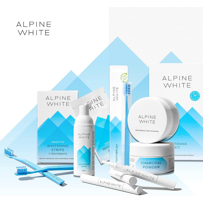 Відбілюючі смужки ALPINE WHITE для помітно біліших зубів всього за 3 дні професійне відбілювання зубів, розроблене та протестоване стоматологами та стоматологічними експертами I 7 застосувань (14 відбілюючих смужок)