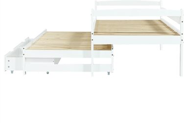 Диван-ліжко Merax 90x200 см, кушетка з 2 шухлядами, дитяче ліжко, функціональне ліжко з рейковою основою, висувне односпальне та двоспальне ліжко, каркас з масиву дерева, для дівчаток та хлопчиків, біле висувне ліжко 90 x 200 см