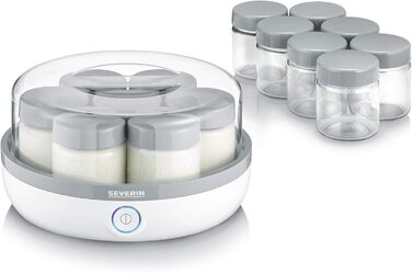 Йогуртниця SEVERIN, йогуртова машина з дисплеєм часу для приготування домашнього та веганського йогурту, містить 14 баночок для йогурту зі скляною кришкою, без BPA, JG 3520 з кнопкою