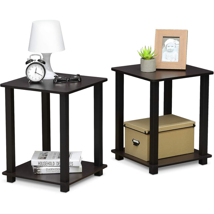 Журнальний столик-диван Furinno Simplistic, бічний столик, 2 яруси, комплект з 2 шт. , темний горіх