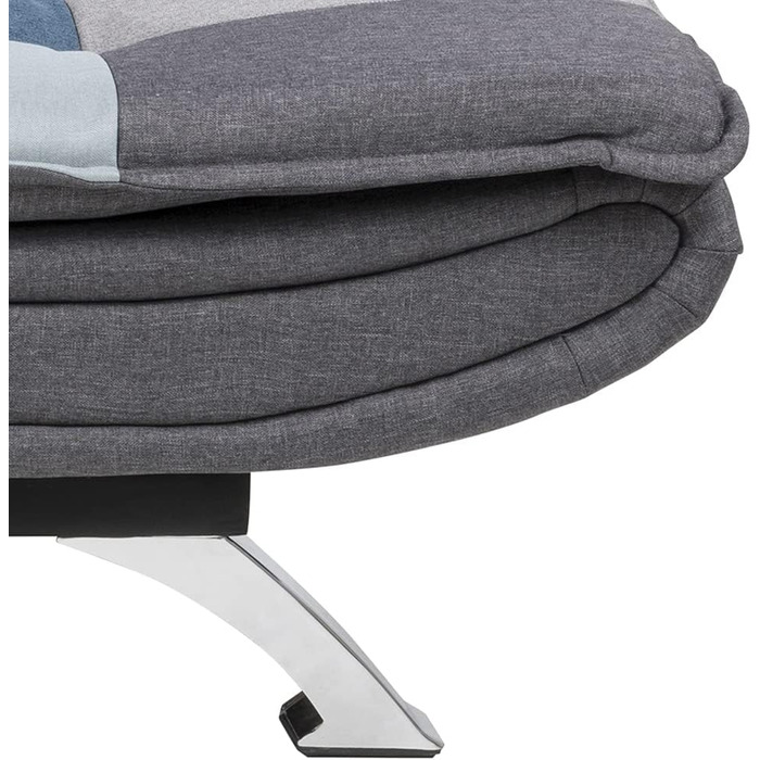 Диван-ліжко AC Design Furniture Jasper, синьо-сірий колір печворк, розкладний диван з 3 положеннями відкидання, сучасний 3-місний без підлокітників, оббитий хромованими ніжками, Д 196 x В 91 x Г 98 см, сірий/синій