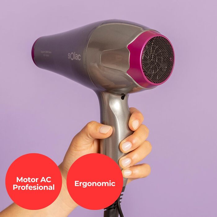 Фен Solac Expert 2600 Ionic 2600 Вт Іонізація Ефект антифриз 6 режимів швидкості та температури Холодне обдування Знімний фільтр Аксесуари в комплекті