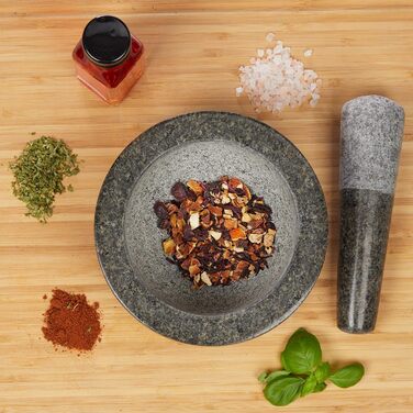 Гранітний розчин Relaxdays з товкачиком, міцний і довговічний, спеції, трави, полірований кам'яний розчин, Ø 16 см, 400 мл, сірий,