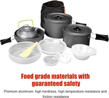 Набір посуду для кемпінгу, портативний, практичний, висока твердість, каструля із захистом від опіків, чайник для пікніків на свіжому повітрі