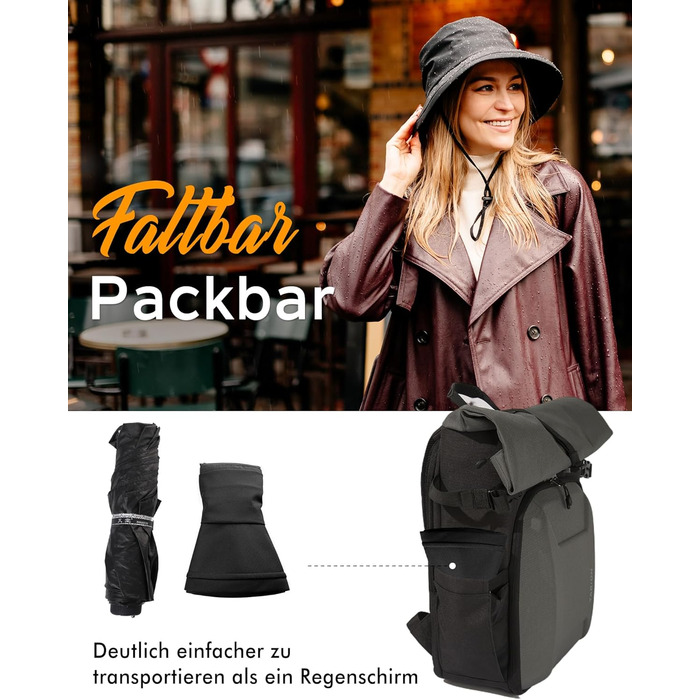 Складана жіноча дощова шапка Comhats, сонцезахисна шапка з ремінцем від підборіддя UPF50, водонепроникна, розмір M, 00737Чорний/Синій