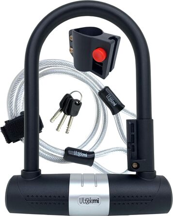 Велосипедний замок Ulockmi U-Lock 16 мм трос 120 см (Ø 10 мм), 3 ключі та кронштейн, водонепроникний комплект U-Lock для велосипеда, гірського велосипеда та електровелосипеда (чорний)