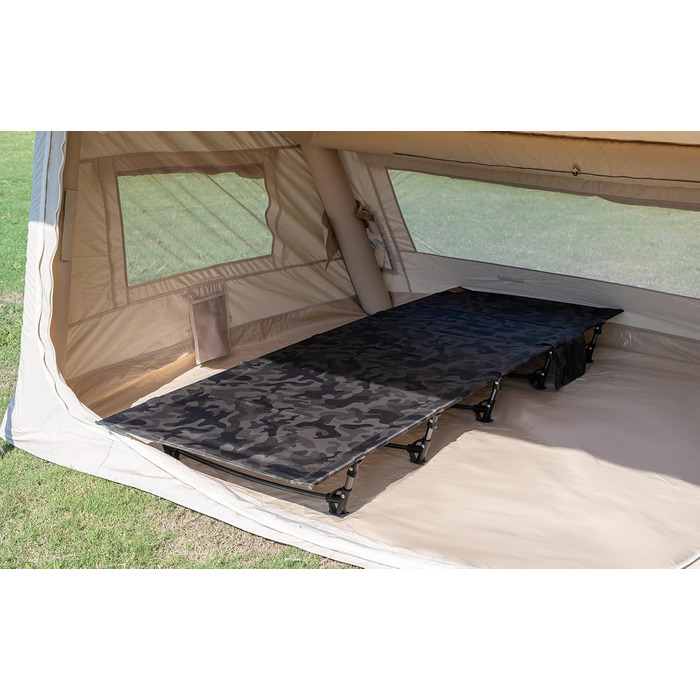 Надлегке розкладне похідне ліжко 190x70 см з алюмінію, компактне туристичне ліжко, легке в установці, міцне туристичне ліжко для наметів, походів на свіжому повітрі, подорожей, пляжу - камуфляжно-зелене