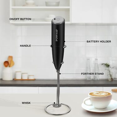 Піноутворювач для молока POWSAF, електричний піноутворювач для молока з підставкою, паличка для піноутворення молока, 13000 об/хв,