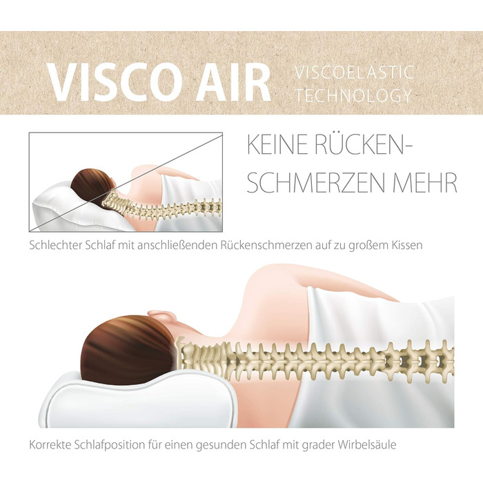 Подушка для сну на боці sei Design VISCO, ортопедична подушка для підтримки шиї Терморегулюючий чохол В&39язкоеластична подушка з піни з ефектом пам&39яті Подушка для шиї Подушка з піни з ефектом пам&39яті 54x40x11/9 см висока ортопедична