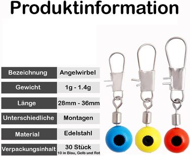 Набір з 30 шт. вертлюгів для лову форелі, фідерний кошик, ваглер, рибальські поплавці, поводок, набір переваг, рибальське приладдя, безпечні вертлюги, 3 розміри S 28 мм, M 32 мм, L 36 мм.