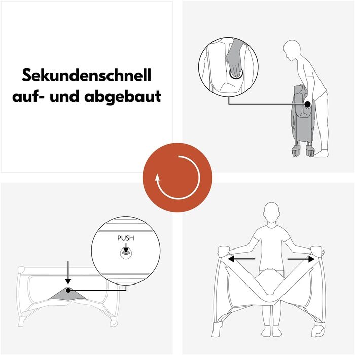 Темно-сірий - дитяче ліжечко для подорожей, що швидко складається, від народження до 15 кг, з колесами, сумкою для перенесення, великим отвором та складною основою, компактне у складеному вигляді, 125 x 69 x 82 см та 7,6 кг