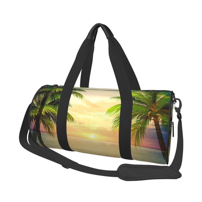 Спортивна сумка, дорожня сумка, пляжна сумка, принт Захід сонця, сумка на нічліг, чорна, універсальний розмір, сумка для подорожей