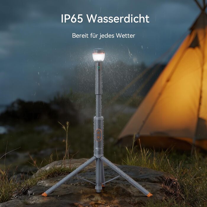 Телескопічний та складаний кемпінговий ліхтар, 800 люмен, водонепроникний IP65, з пультом дистанційного керування та магнітною основою, перезаряджається через USB, регульована висота зовнішнє освітлення для пригод, кемпінгу, аварійного освітлення