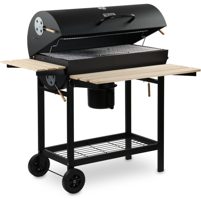 Візок для вугілля BBQ-Toro з кришкою Ø 80 x (L) 42 см Візок для вугілля преміум-класу мобільний, вкл. термометр, підставка для під